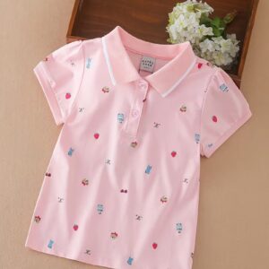 Girls' Preppy Polo Collar Short Sleeve Top
