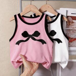 Girls' Color-Block Bow Print Tank Top Set (2pcs)