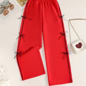 Girls' Chinese Style Bow Tie Wide-Leg Pants