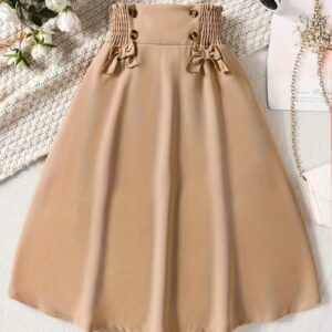 Girls' High-Waist Bow Detail Midi Skirt